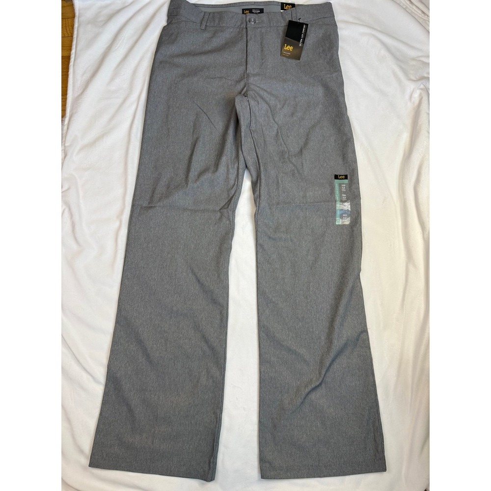 Lee Ultra Lux Comfort Trouser Gray Mid Rise Flex Motion Waistband Pants 12 Long